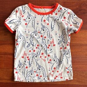 Mini Rodini Unicorn Print Kids Tee - Red and Blue